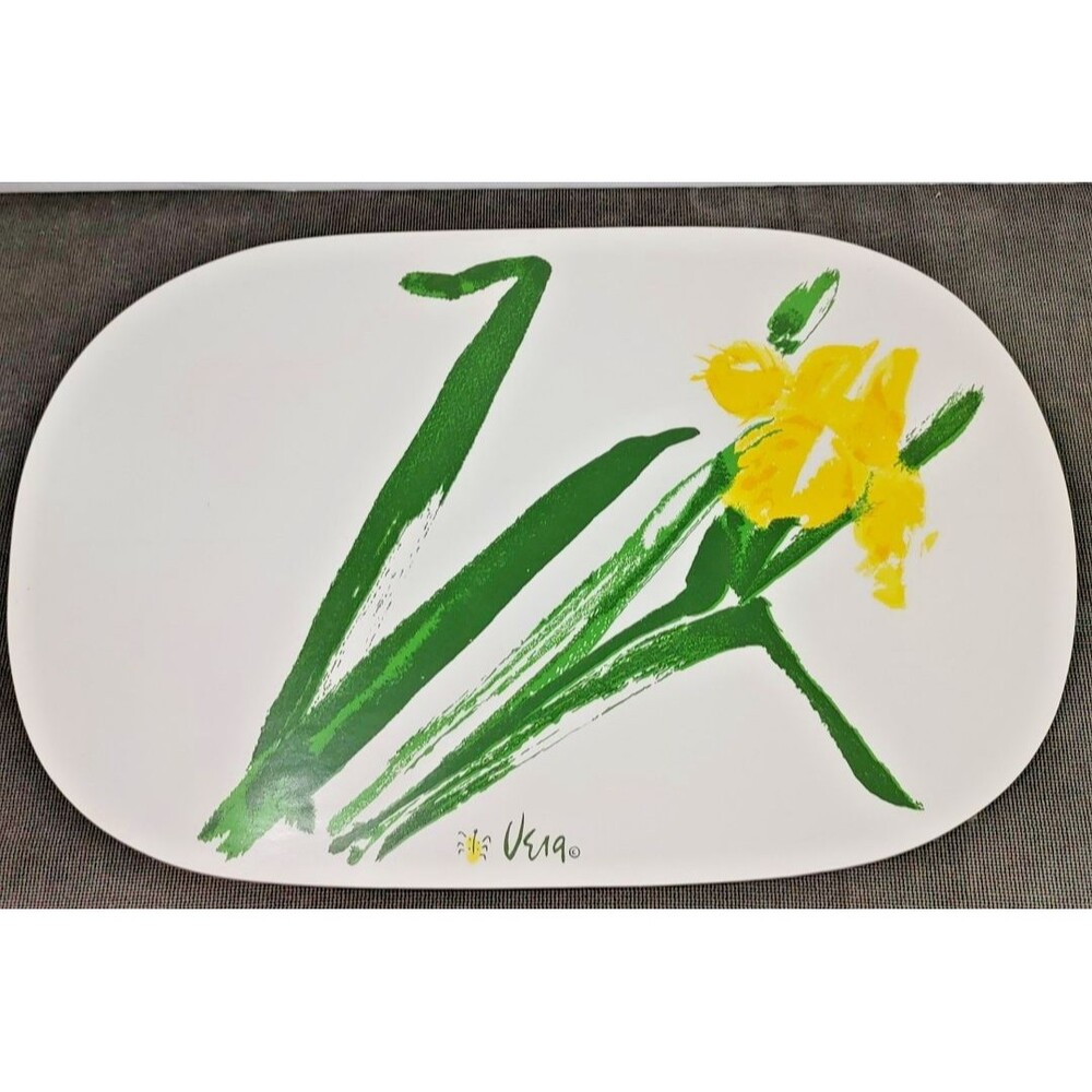 Set Of 6 Vintage Vera Neumann Yellow Flower Daffodils Vinyl Oval Placemats